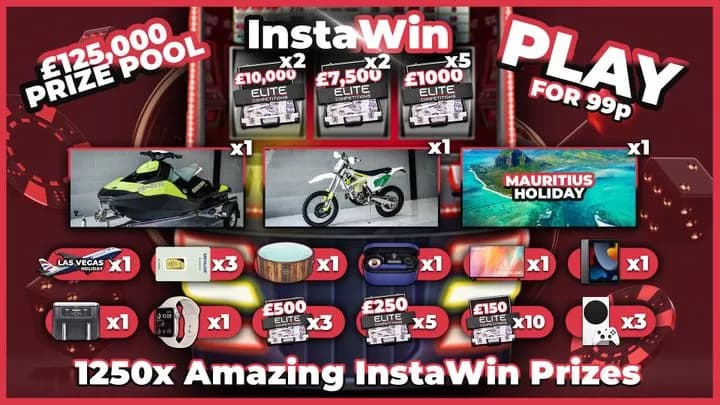 £1,000 Main Prize + 1,250 InstaWins