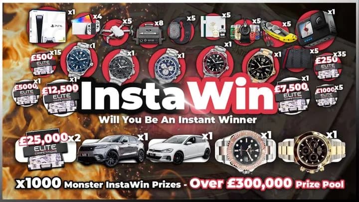 £5,000 Main Prize + 1,000x InstaWin Prizes (£300,000 Prize Pot)